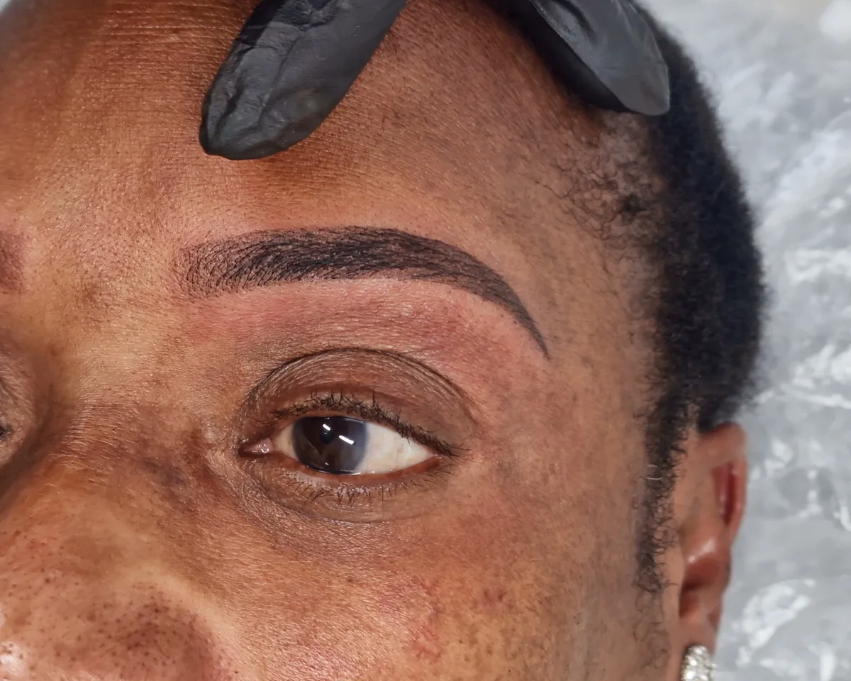 Close view of healed ombré powder brows on a WOB Beauty client